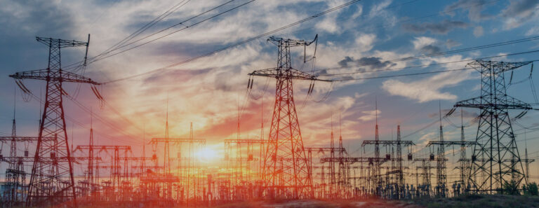 Power-grid-with-sunset-behind