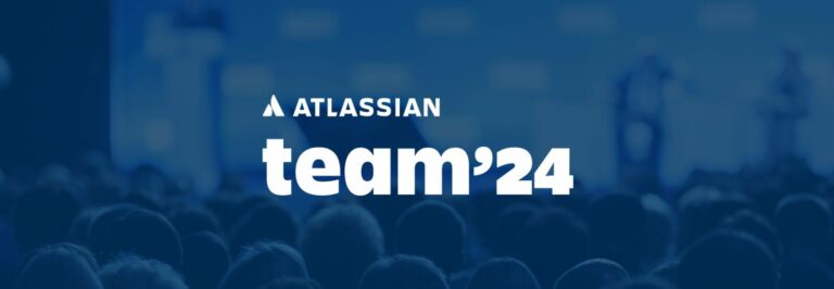 Imagem com o texto Atlassian Team 24 na identidade visual da e-Core. Fundo azul escuro e texto em branco